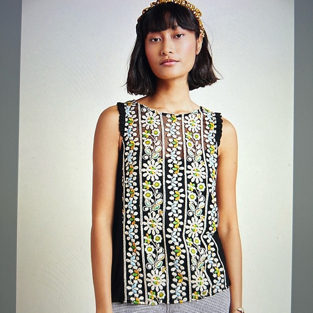 Anthropologie Haley Embroidered Top by Eri + Ali